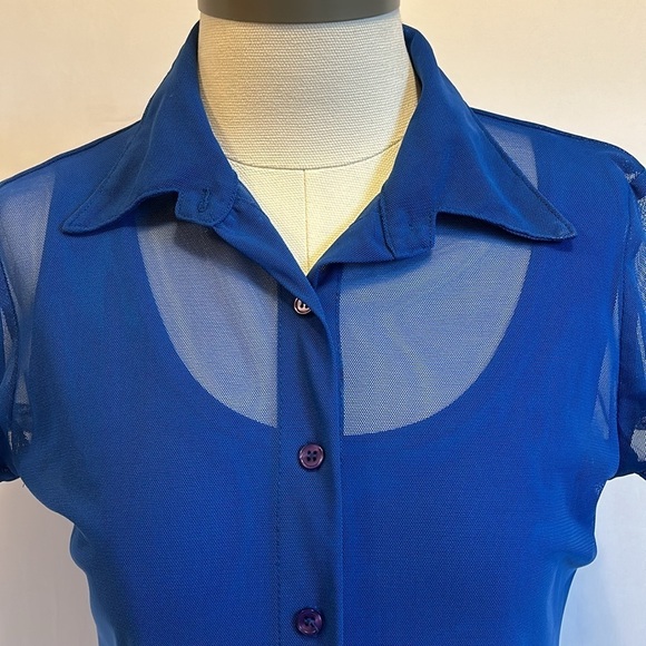 Johnathan Martin Vintage Bright Blue Layered Short Sleeve Blouse Women’s Large - Picture 2 of 8
